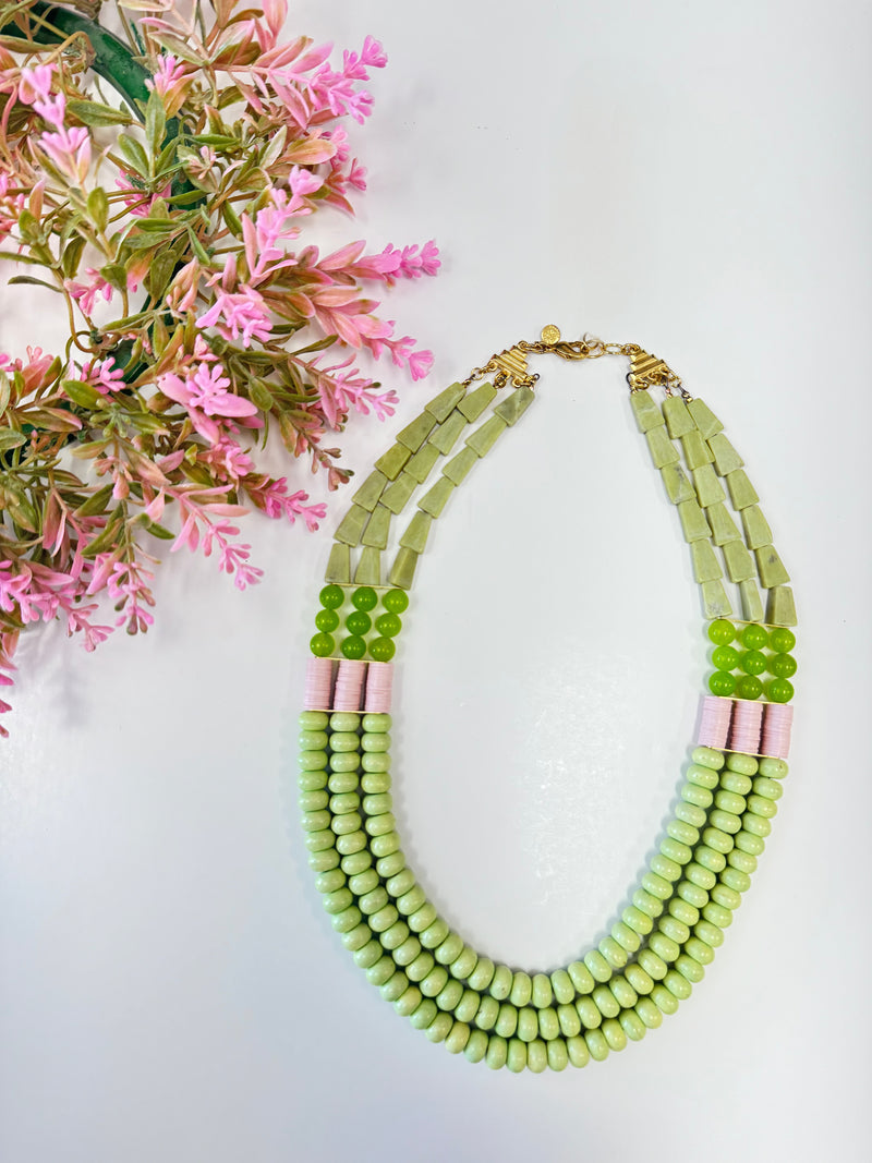 Citrus and Pink Beaded Necklace