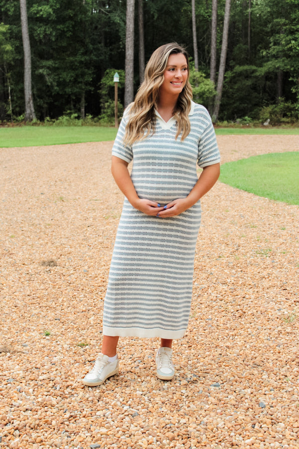 White and blue collared dress