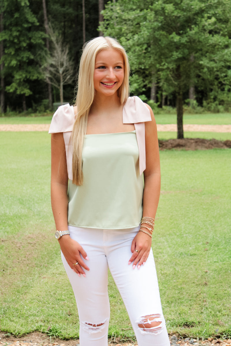 Green and pink bow top