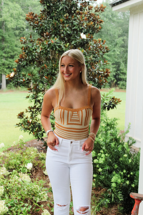 Orange and cream shimmer bodysuit