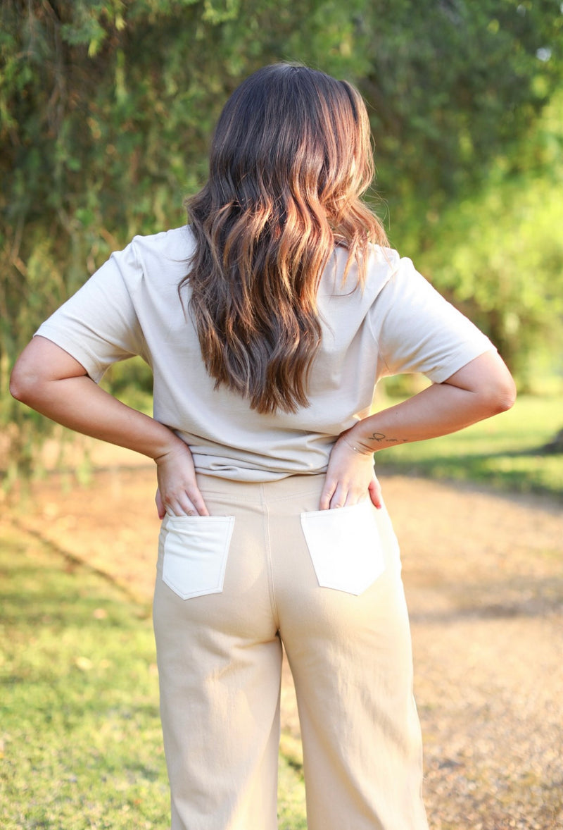taupe color block pants